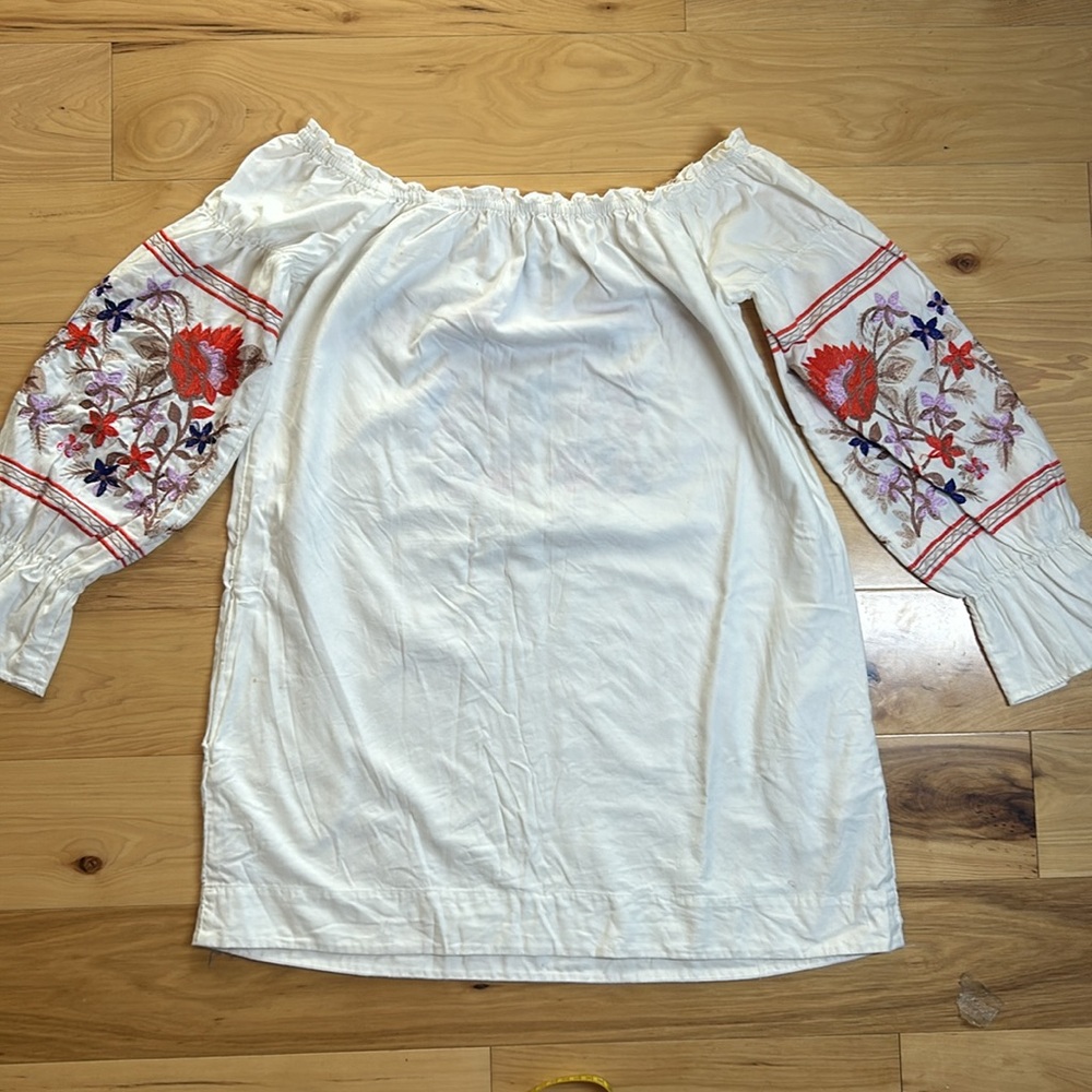 Free People Off Shoulder Embroidered 100% Cotton Dress w/Pockets | Size Small - Picture 7 of 11